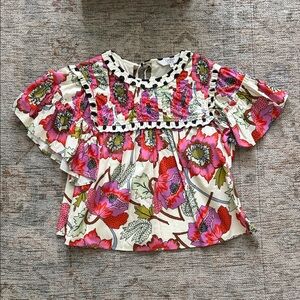 CROSBY by Mollie Burch Floral Blouse with Ruffle Trim